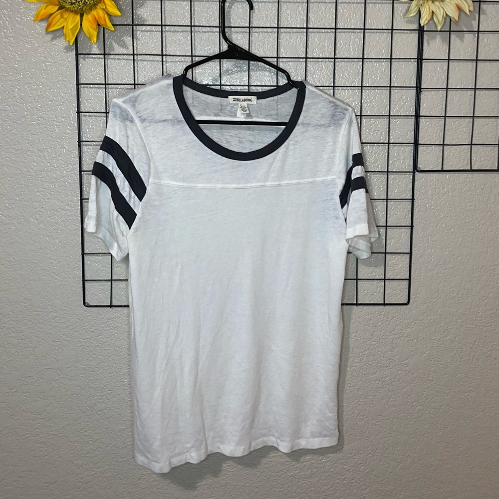 Billabong white jersey tee with black stripes